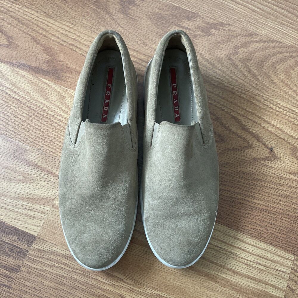 Prada Linea Rossa Suede Slip on Sneakers Tan Womens EUR- 41 USA 9